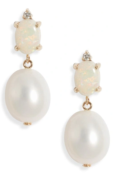 Shop Poppy Finch Diamond Cultured Pearl & Opal Drop Earrings In Gold