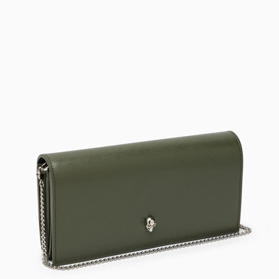 Shop Alexander Mcqueen Khaki Chain Wallet In Leather Women In Green