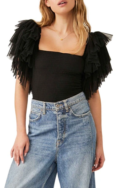 Shop Free People Kill The Lights Tiered Sleeve Bodysuit In Black