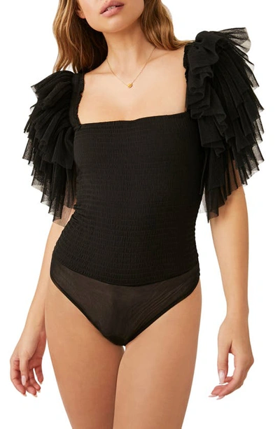 Shop Free People Kill The Lights Tiered Sleeve Bodysuit In Black