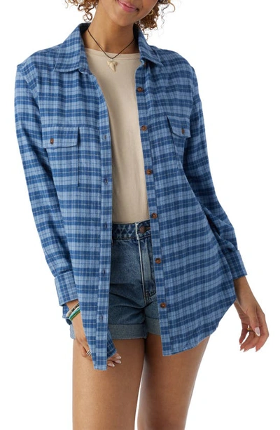Shop O'neill Brooks Oversize Plaid Cotton Flannel Button-up Shirt In Classic Blue
