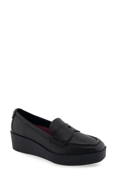 Shop Aerosoles Cetara Wedge Penny Loafer In Black Leather