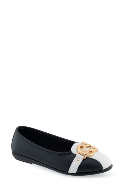 Shop Aerosoles Big Bet Pebbled Flat In Black Combo