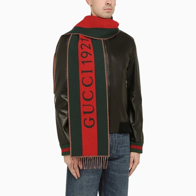 Shop Gucci Scarf With Web Motif In Jacquard Wool Men In Green