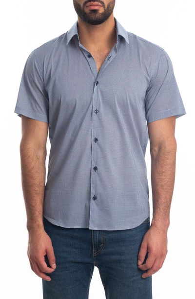 Jared Lang Trim Fit Short Sleeve Cotton Button-up Shirt In Navy Print