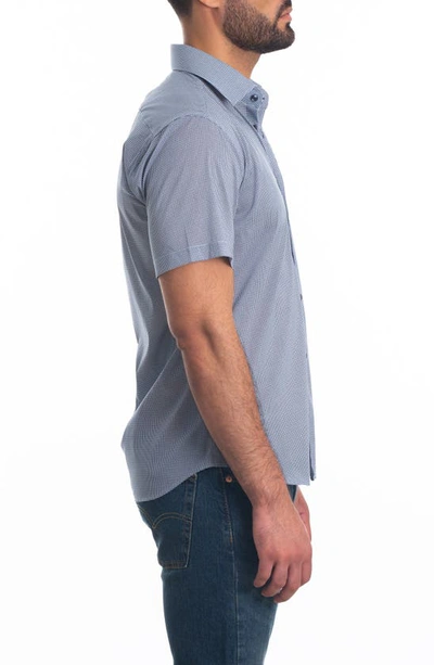 Jared Lang Trim Fit Short Sleeve Cotton Button-up Shirt In Navy Print