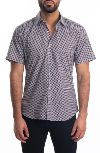 Jared Lang Short Sleeve Button-up Shirt In White N Red
