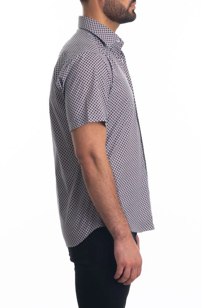 Shop Jared Lang Short Sleeve Button-up Shirt In White N Red