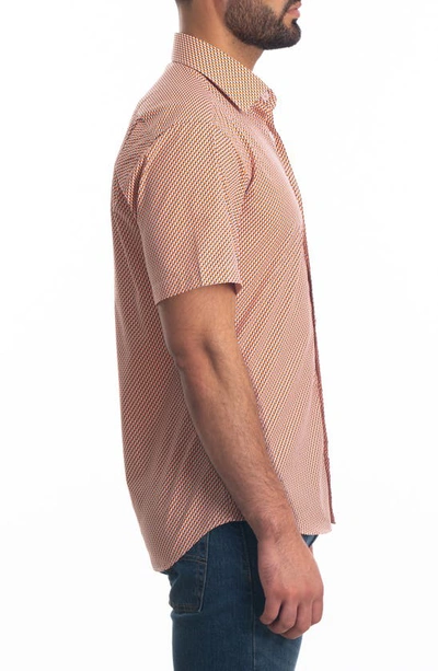 Jared Lang Trim Fit Short Sleeve Cotton Button-up Shirt In White - Orange