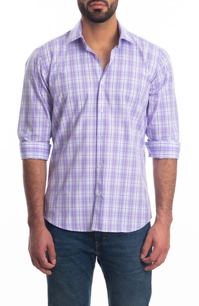 Shop Jared Lang Trim Fit Plaid Button-up Shirt In Purple Check