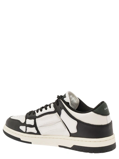 Shop Amiri 'skel Top Low' White And Black Sneakers With Skeleton Patch In Leather Man In White/black