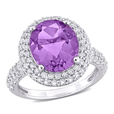 Shop Mimi & Max 5 1/3ct Tgw Oval-cut Amethyst And White Topaz Double Halo Ring In Sterling Silver In Purple