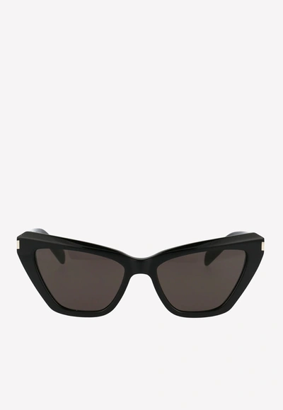 Shop Saint Laurent Cat Eye Acetate Sunglasses In Gray