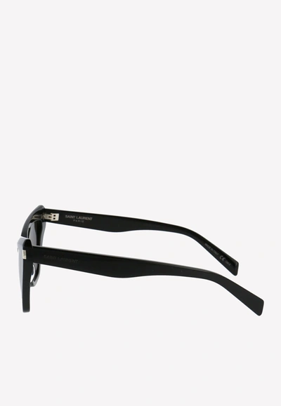 Shop Saint Laurent Cat Eye Acetate Sunglasses In Gray