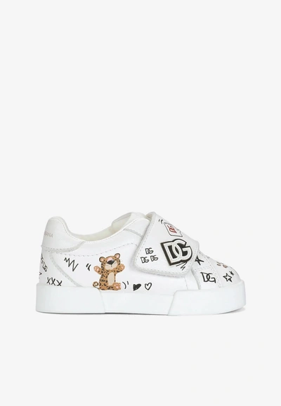 Shop Dolce & Gabbana Baby Portofino Sneakers With Baby Leopard Print In White