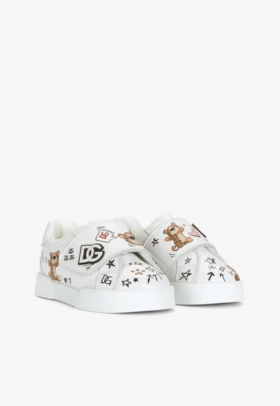 Shop Dolce & Gabbana Baby Portofino Sneakers With Baby Leopard Print In White