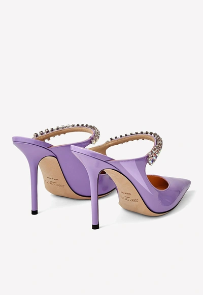 Shop Jimmy Choo Bing 100 Patent Leather Mules With Crystal Strap In Purple