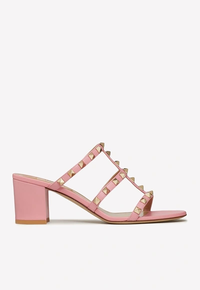 Shop Valentino 60 Rockstud Leather Mules In Pink