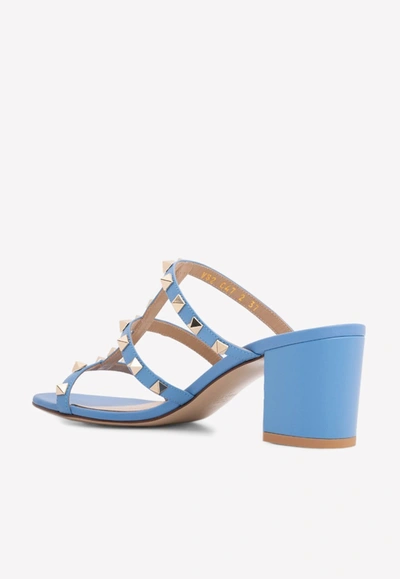Shop Valentino 65 Rockstud Leather Mules In Blue