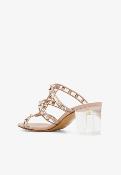 Valentino Rockstud 60 Vinyl & Leather Sandal In Pink