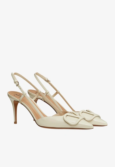 Shop Valentino 80 Vlogo Patent Leather Slingback Pumps In Ivory