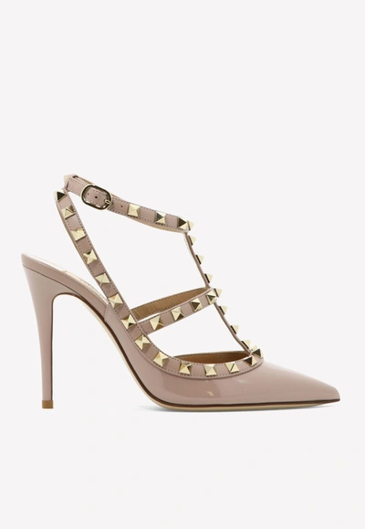 Shop Valentino 100 Rockstud Leather Pumps In Beige