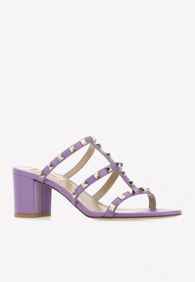 Shop Valentino 65 Rockstud Leather Mules In Lilac