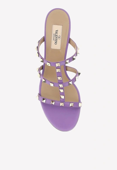 Shop Valentino 65 Rockstud Leather Mules In Lilac