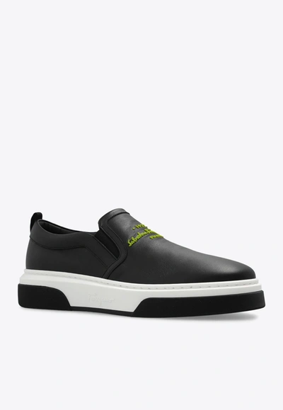 Ferragamo Cassina Leather Platform Slip On Sandal In Black