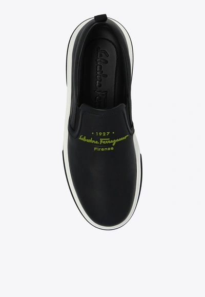 Ferragamo Cassina Leather Platform Slip On Sandal In Black
