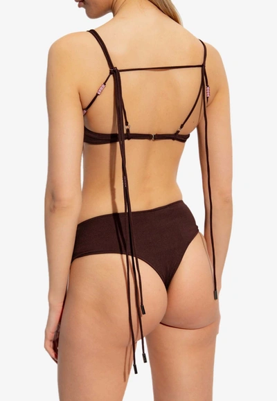 Shop Jacquemus Barco Bead-embellished Bikini Top In Brown