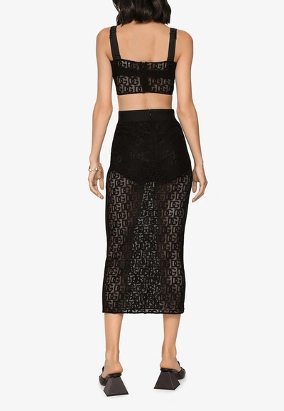 Dolce & Gabbana All-over Dg Logo Tulle Midi Skirt In Black