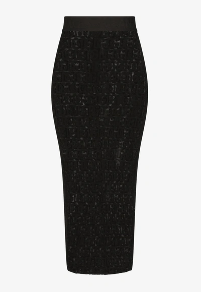 Dolce & Gabbana All-over Dg Logo Tulle Midi Skirt In Black