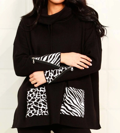 Angel Apparel Animal Print Pocket Poncho In Black/white In Multi
