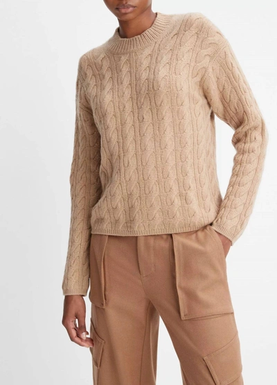 Shop Vince Twisted Cable Crew Sweater In Cashew In Multi