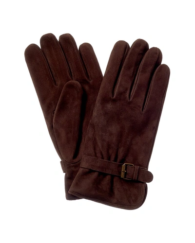 Shop Portolano Belt Buckle Wool-lined Suede Gloves In Brown