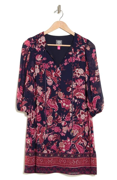 Shop Vince Camuto Floral Balloon Sleeve Chiffon Shift Dress In Berry