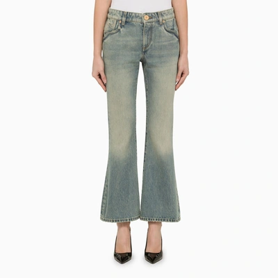 Shop Balmain | Washed-effect Cropped Denim Jeans In Blue