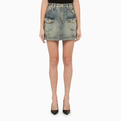 Shop Balmain | Washed-out Denim Miniskirt In Blue