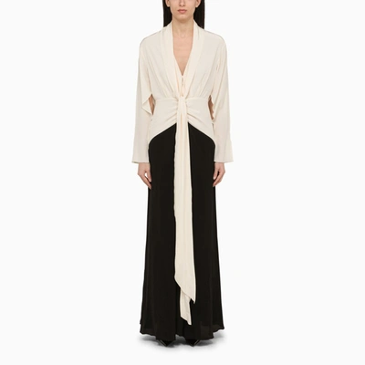 Shop Victoria Beckham | Vanilla/black Silk Dress In Beige