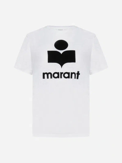 Shop Marant Etoile Zewel Logo Linen T-shirt In White