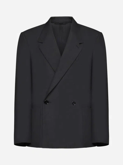 Shop Lemaire Double-breasted Wool-blend Blazer In Caviar