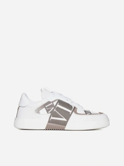 Shop Valentino Vl7n Leather Sneakers In White,clay,ivory