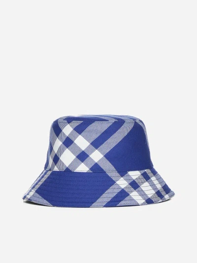Shop Burberry Check Wool-blend Bucket Hat In Blue