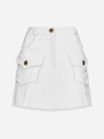 Shop Balmain Cotton-blend Weed Miniskirt In White