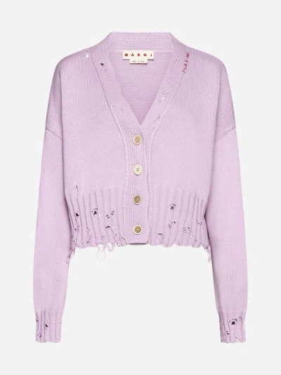 Shop Marni Cotton Cropped Cardigan In Light Orchid