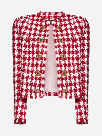 Shop Balmain Houndstooth Tweed Blazer In Red,white