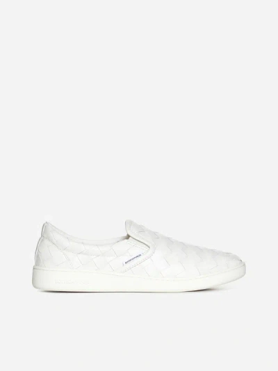 Shop Bottega Veneta Intreccio Leather Slip-on Sneakers In White