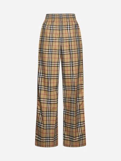 Shop Burberry Louane Check Cotton Trousers In Archive Beige