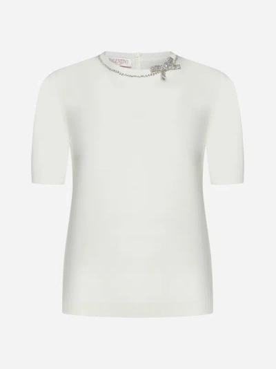 Shop Valentino Wool Sweater In Ivory,silver